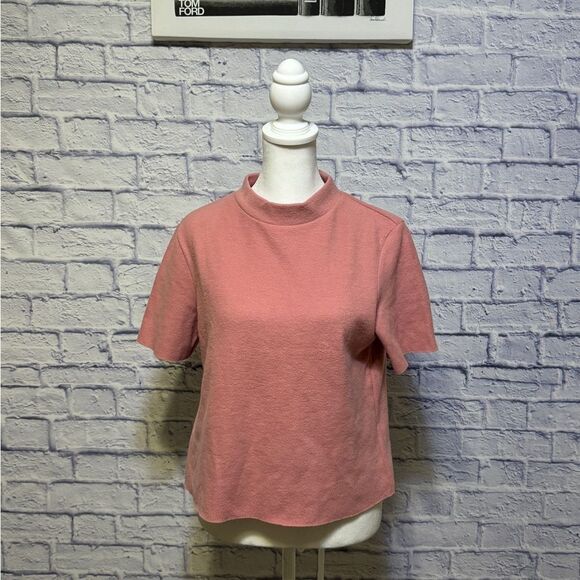 Zara Sweater Women's M Rose Pink Mock Neck Short Sleeve Fall - Picture 1 of 9